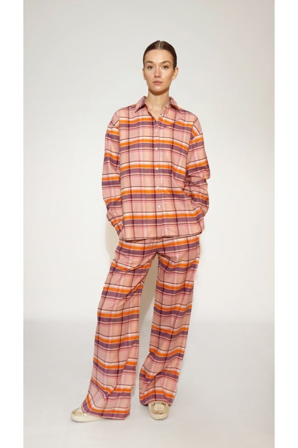 Pink peach checkered pants, long 0049_LM036