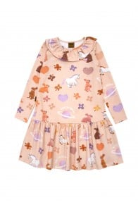 Dress with allover unicorn print and frills