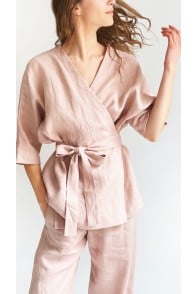 Wrap blouse pink linen