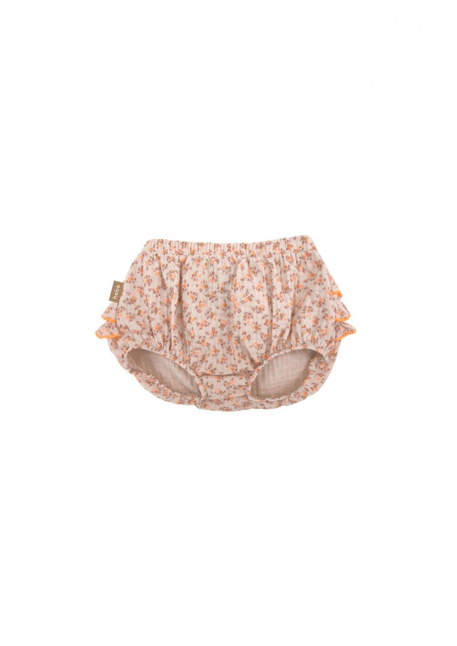 Bloomers with ruffle and orange small floral print SS23083