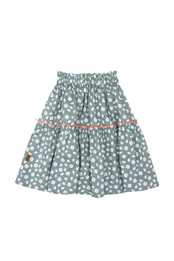 Skirt cotton green with flowers print SS24029