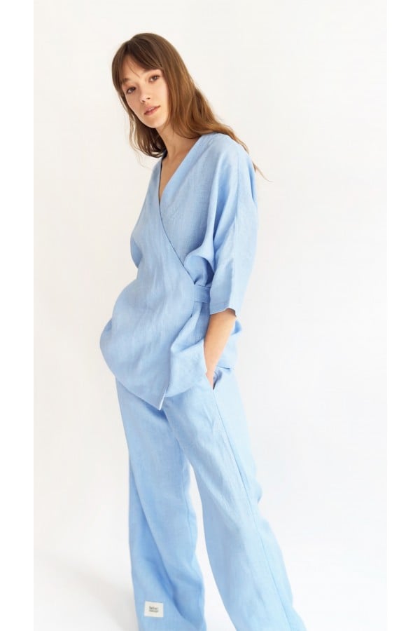Pants blue linen, long 0039_S25380