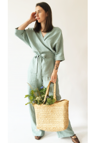 Pants green linen, long