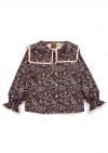 Cotton twill blouse with a ruffles bordo flowers print 0321_F25113