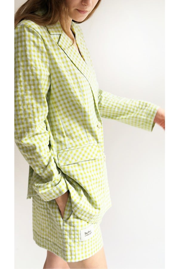 Shorts lime green checkered for female 0103_S25365