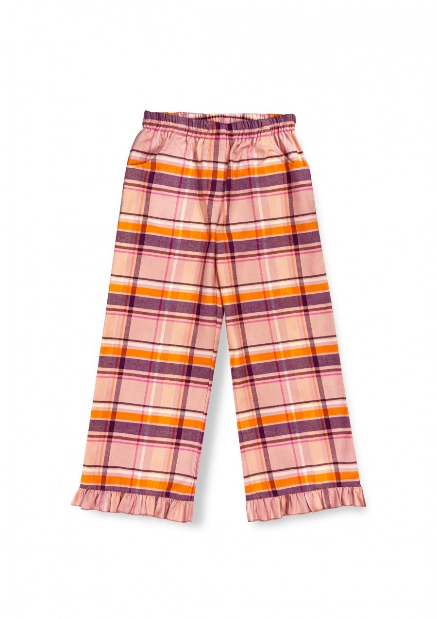Pants flannel with ruffles and pockets pink/peach checkers 0308_F25136