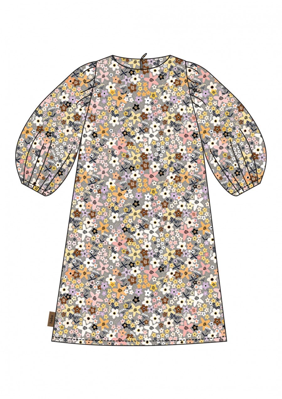 Dress jersey grey with flowers print and puff cotton sleeves SS24353