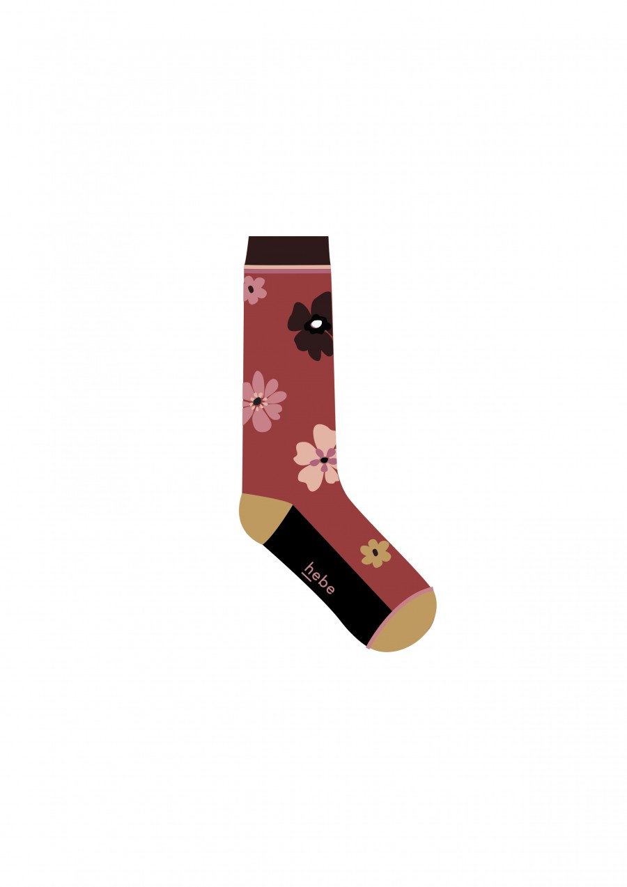 Socks red and bordo with flowers FW20219