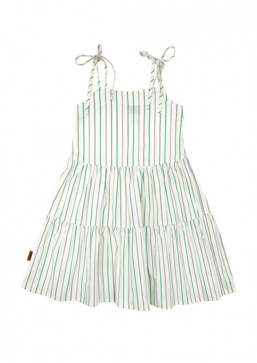 Dress cotton off-white with green stripes print SS24044