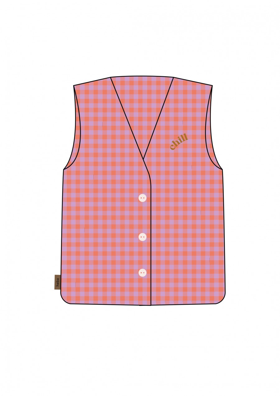 Vest cotton with pink check and chill embroidery SS24368