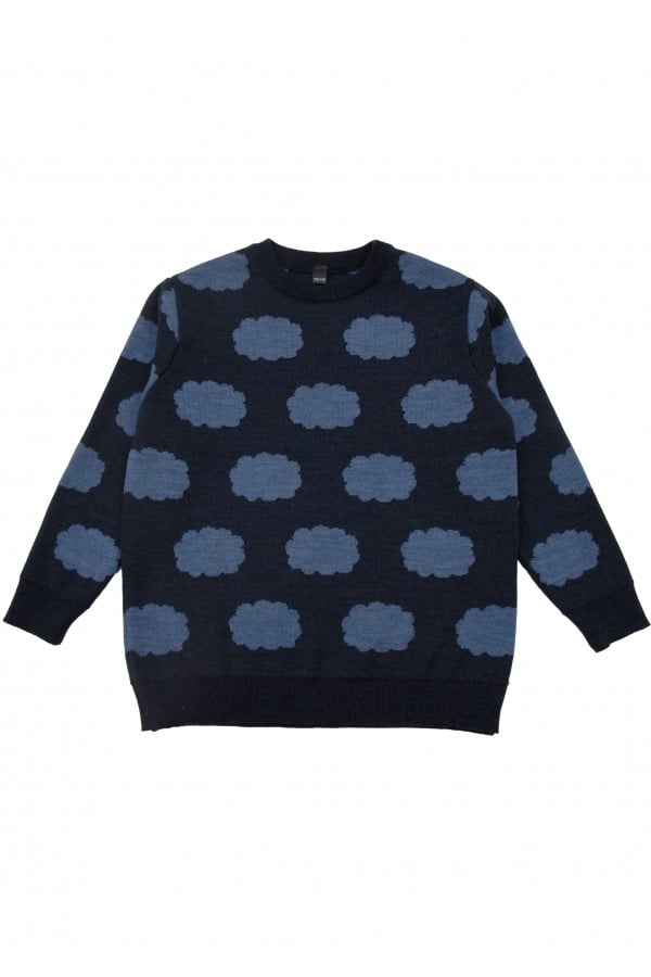 Sweater blue merino wool with clouds