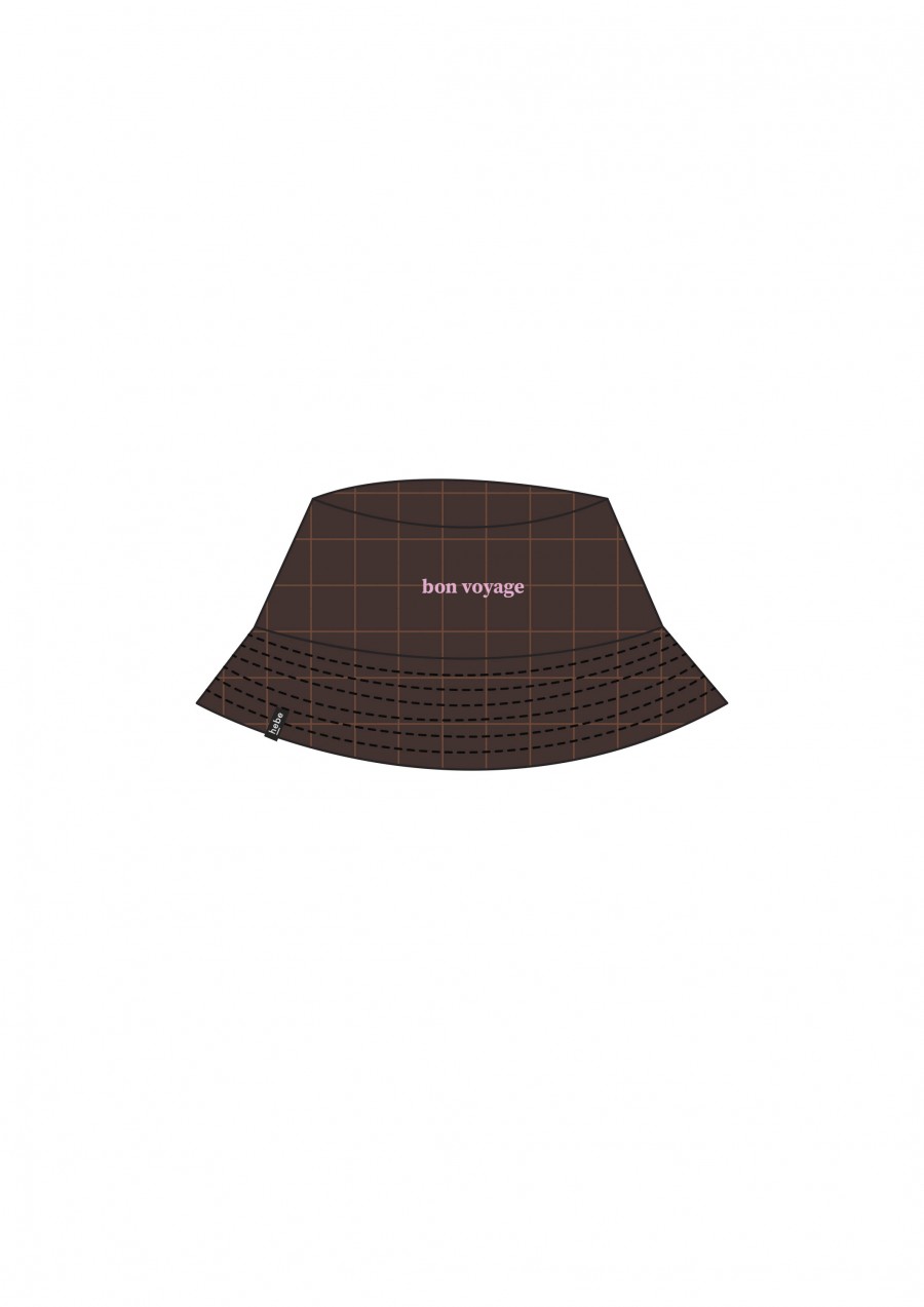 Hat brown checkered with embroidrey bon voyage FW21109