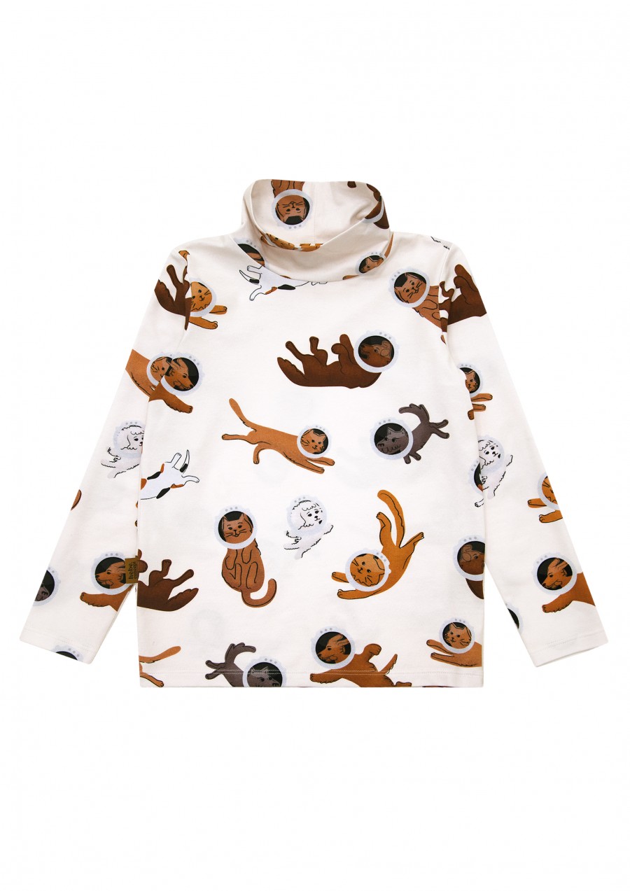 Top turtleneck with allover cat and dog print FW24032