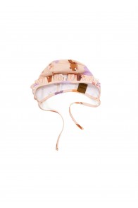 Baby hat with allover unicorn print and ruffle