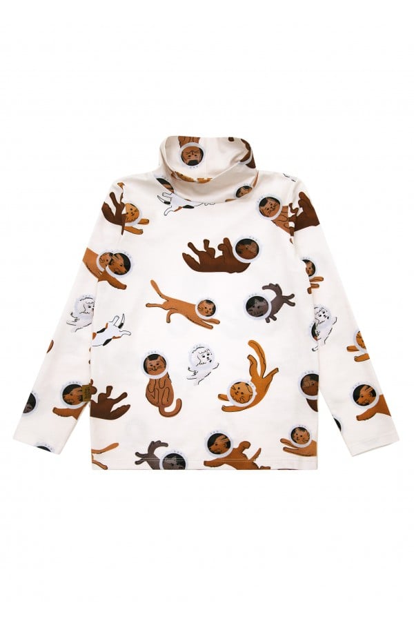 Top turtleneck with allover cat and dog print FW24032