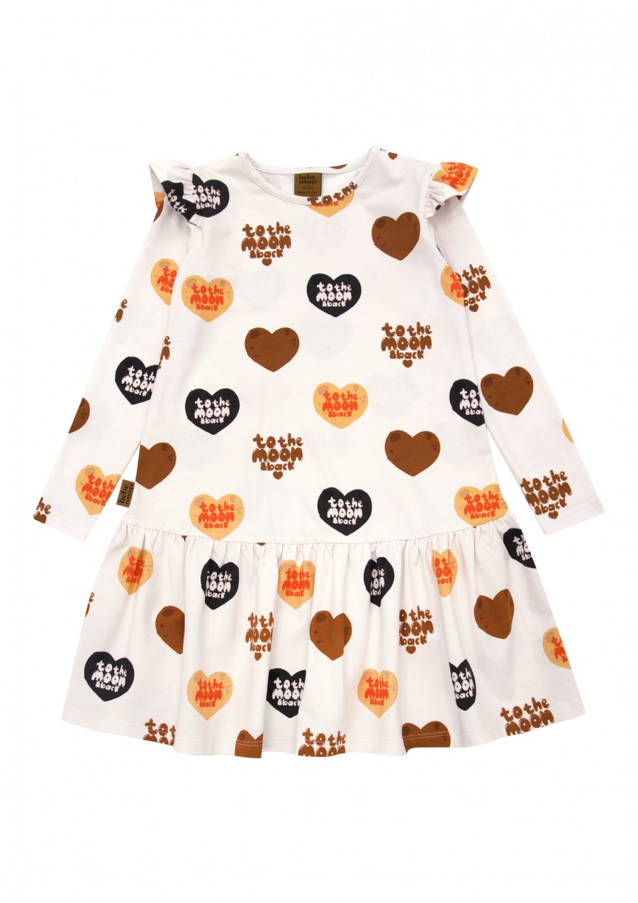 Dress with overall big heart print and frills FW24082