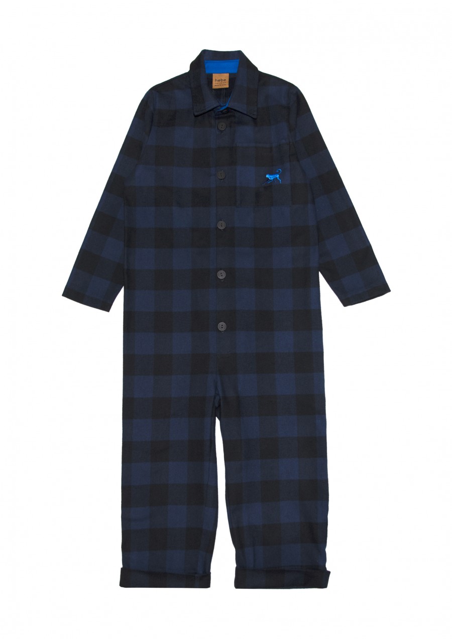 Jumpsuit with blue checks and embroidery FW23084