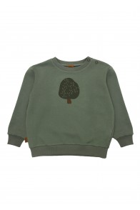 Baby sweater green with a tree print