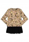 Top with tulle ruffle, floral mustard print FW21404