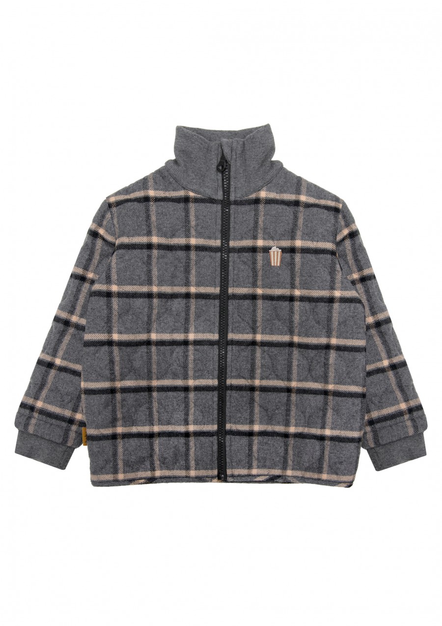 Jacket quilted with grey checks and embroidery FW23216L