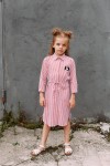 Shirt dress with red stripes and cat embroidery SS19003