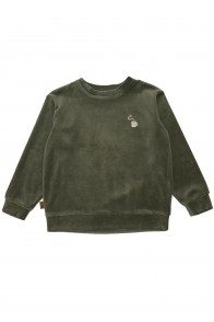 Sweatshirt green cotton velvet with Hot Cacao embroidery