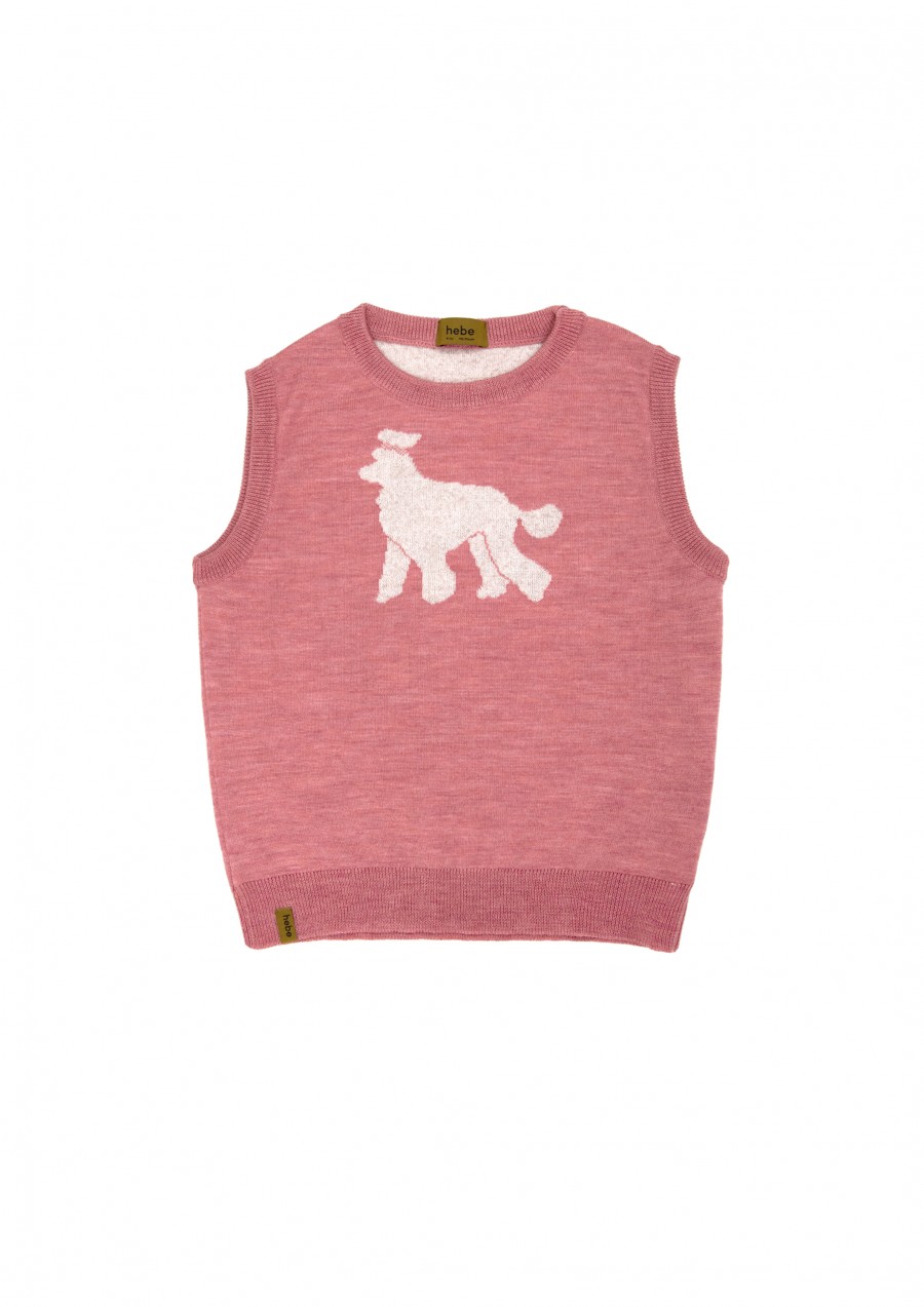 Vest pink merino wool with poodle FW23115