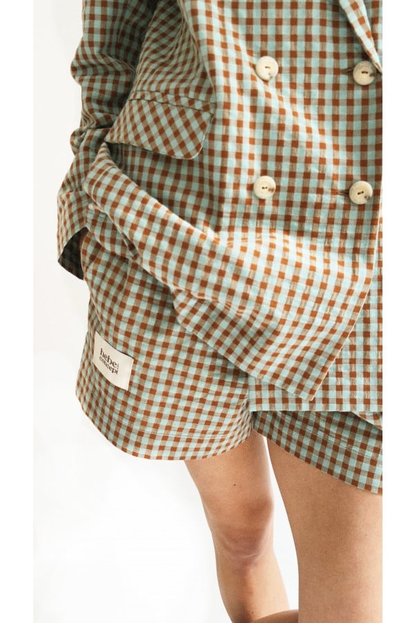 Shorts mint and brown checkers for female 0103_S25142
