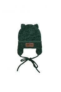 Hat with ears green merino wool