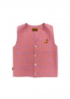 Vest cotton with pink check and embroidery SS24193L
