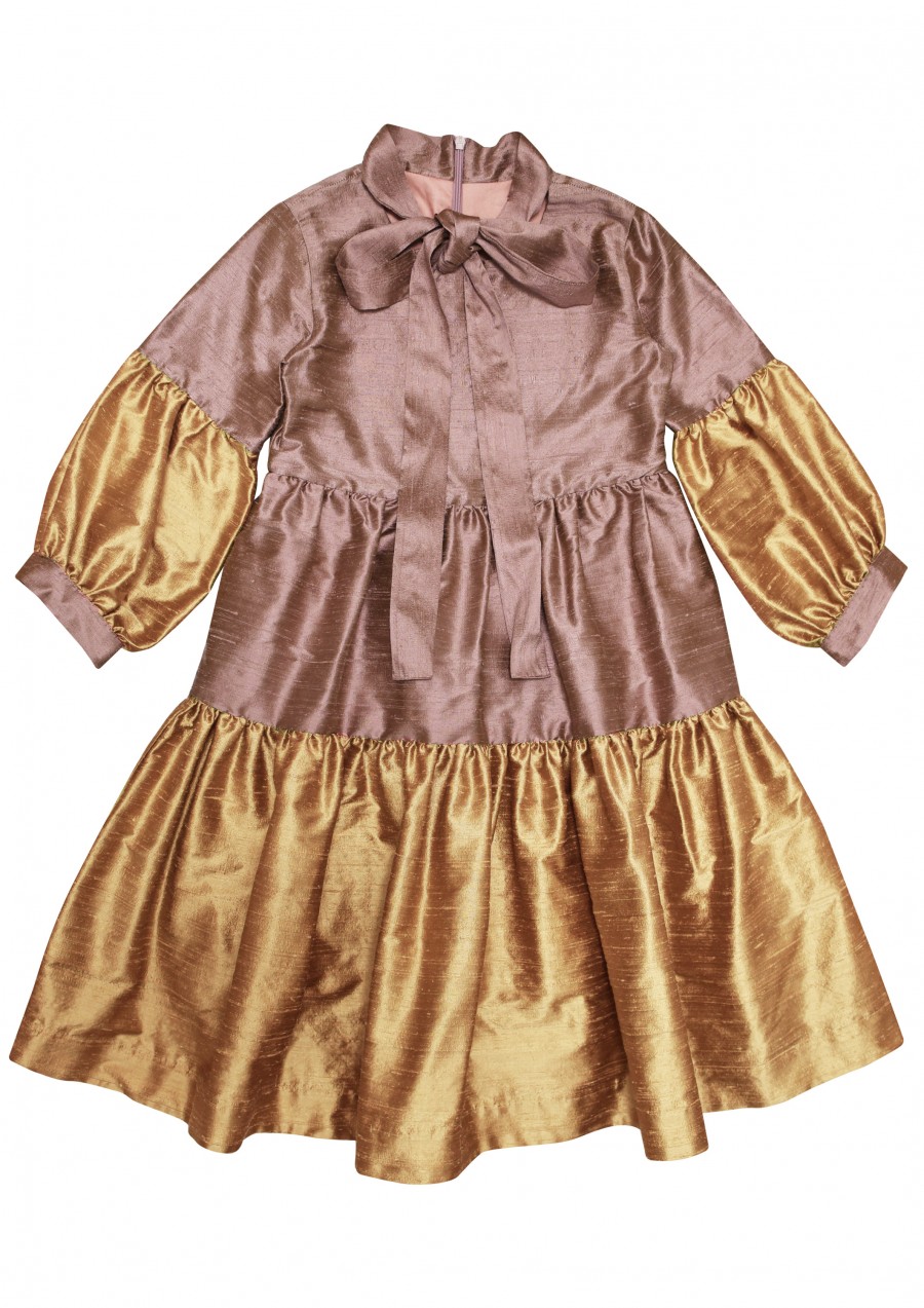 Exclusive dress with bow dusty rose with golden ruffle, petticoat FW19147L