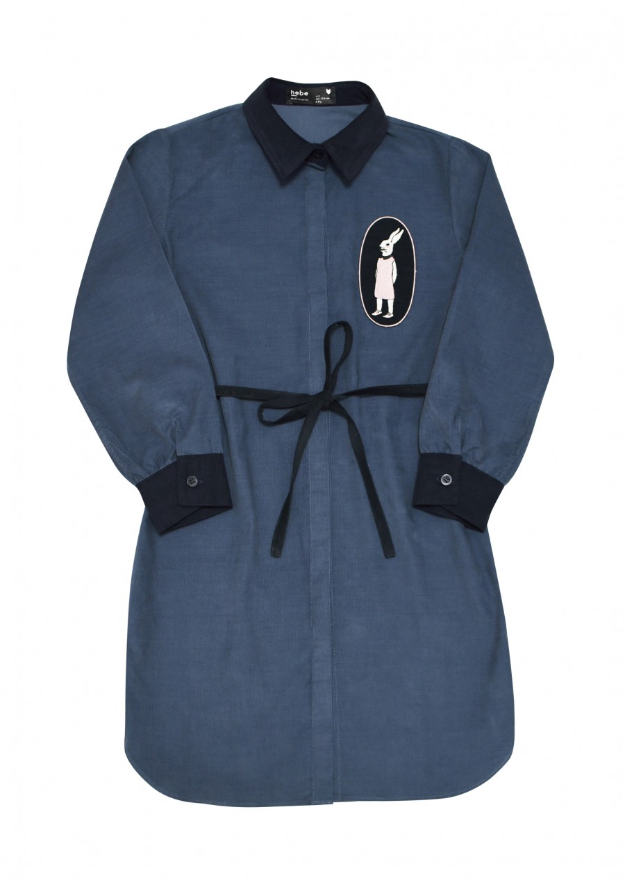 Curduroy shirt dress blue with embroidery FW19054L