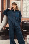 Pants cozy flanel dark blue chackered for adult WINTER2313