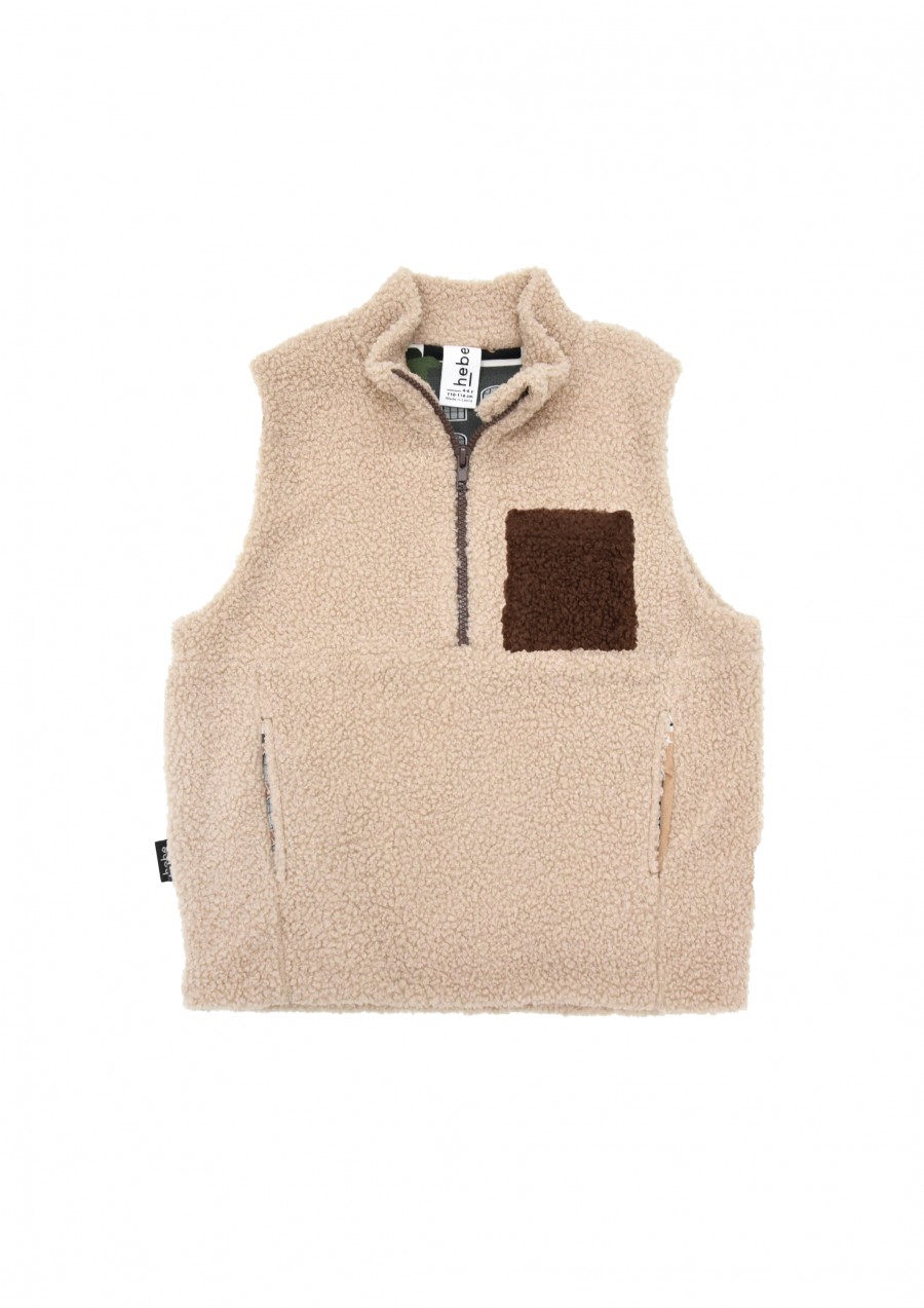Vest beige faux fur with pocket and lining FW22203L