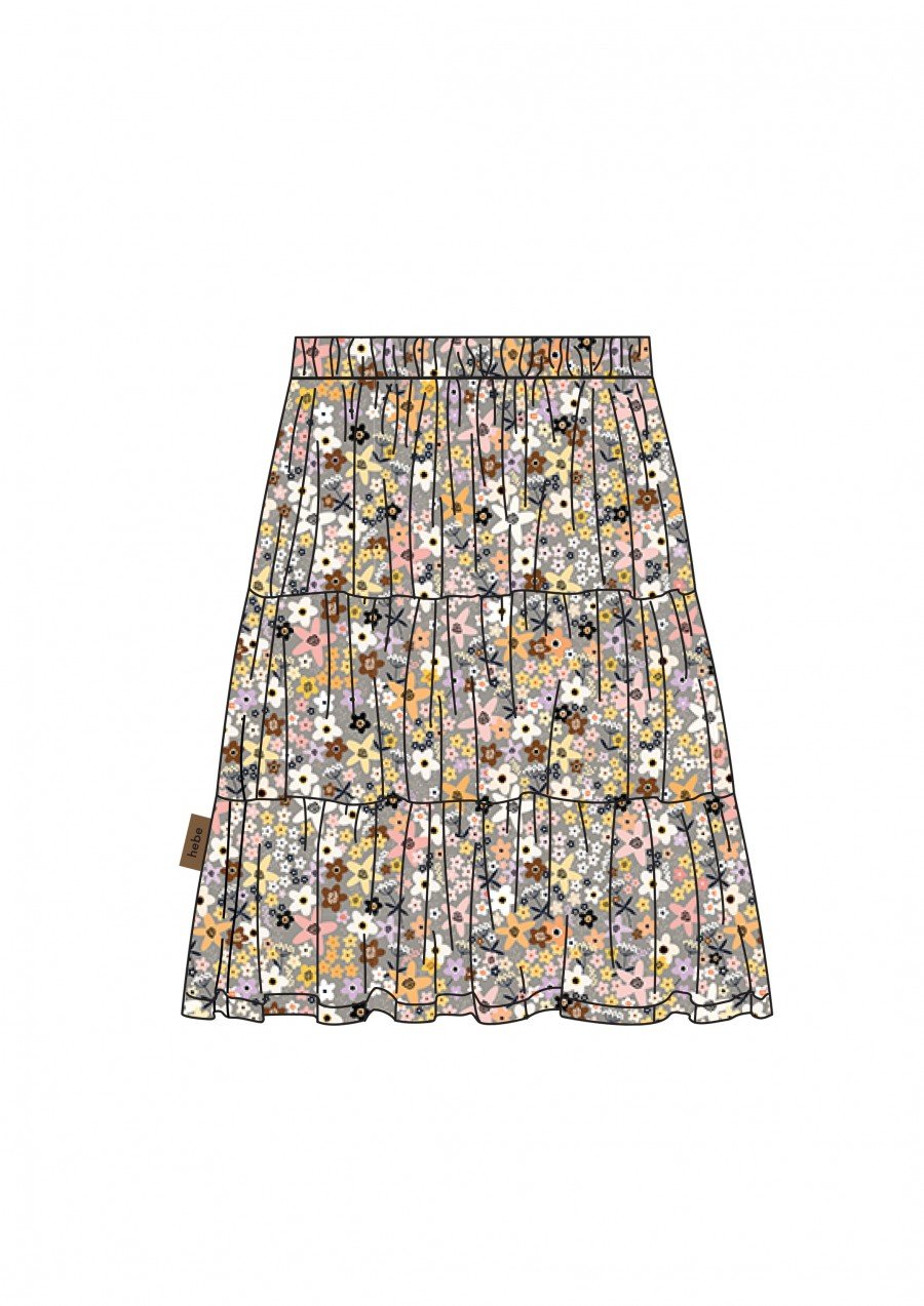 Skirt cotton grey with flowers print SS24108L