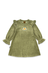 Green velvet dress with wings and embroidered Tuta's fox