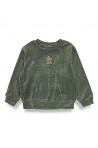 Sweater green velvet with with Gingerman embroidery