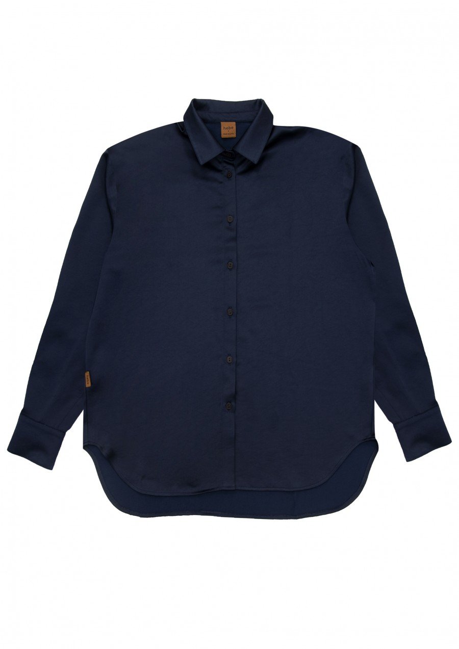 Shirt dark navy satin oversize for female WINTER2320