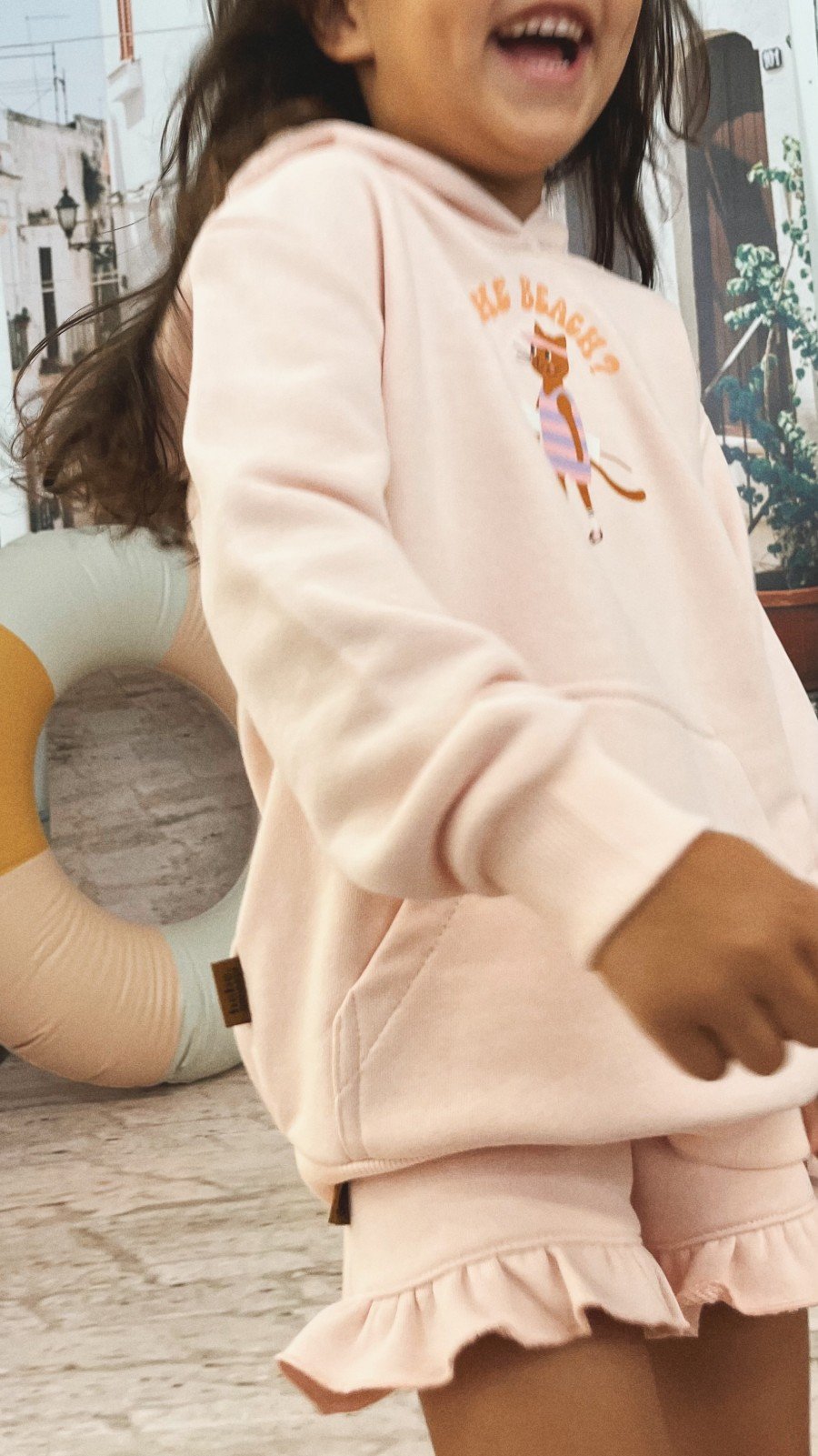 Hoodie light pink with cat print 0130_S25097