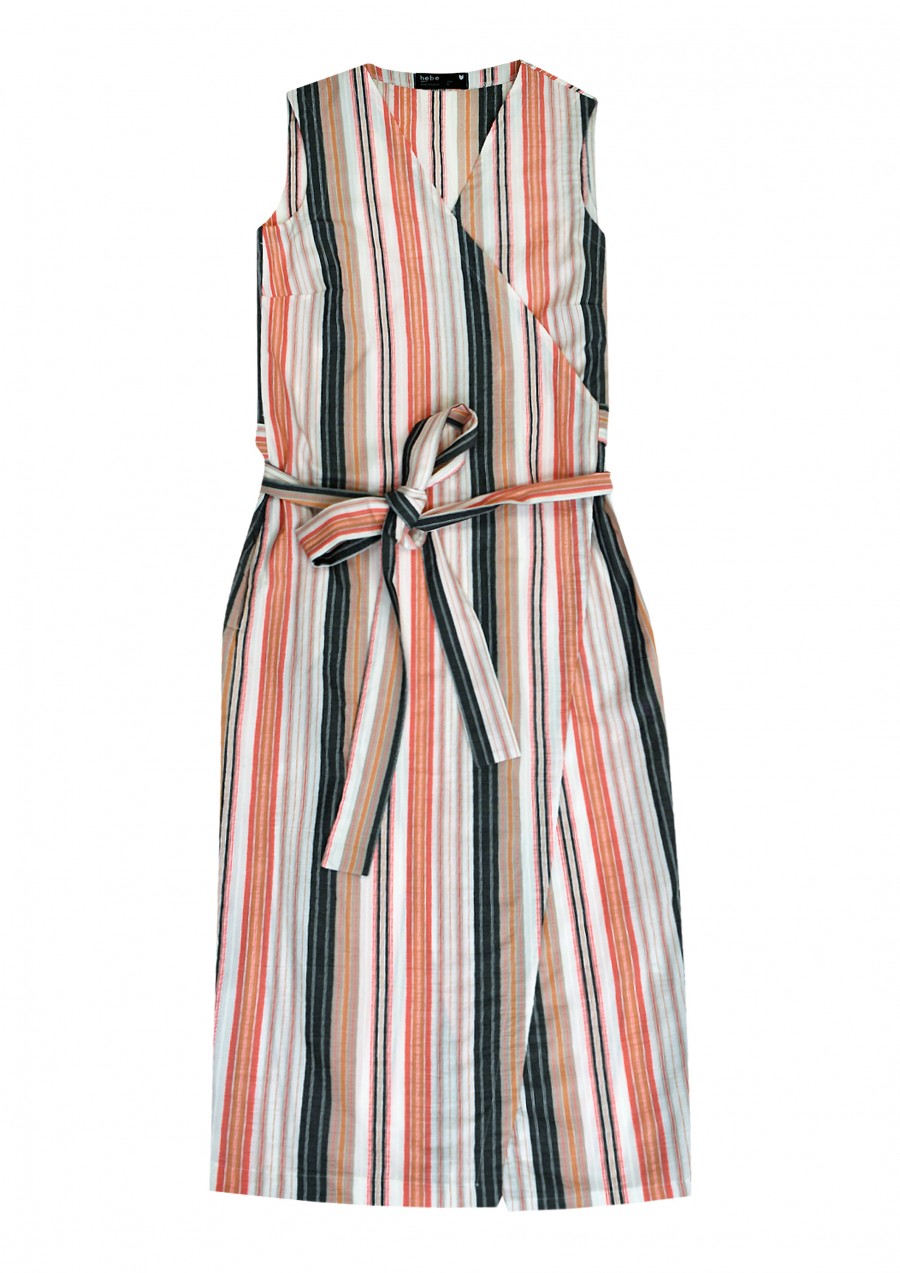 Wrap dress with pastel stripes for female SS21176