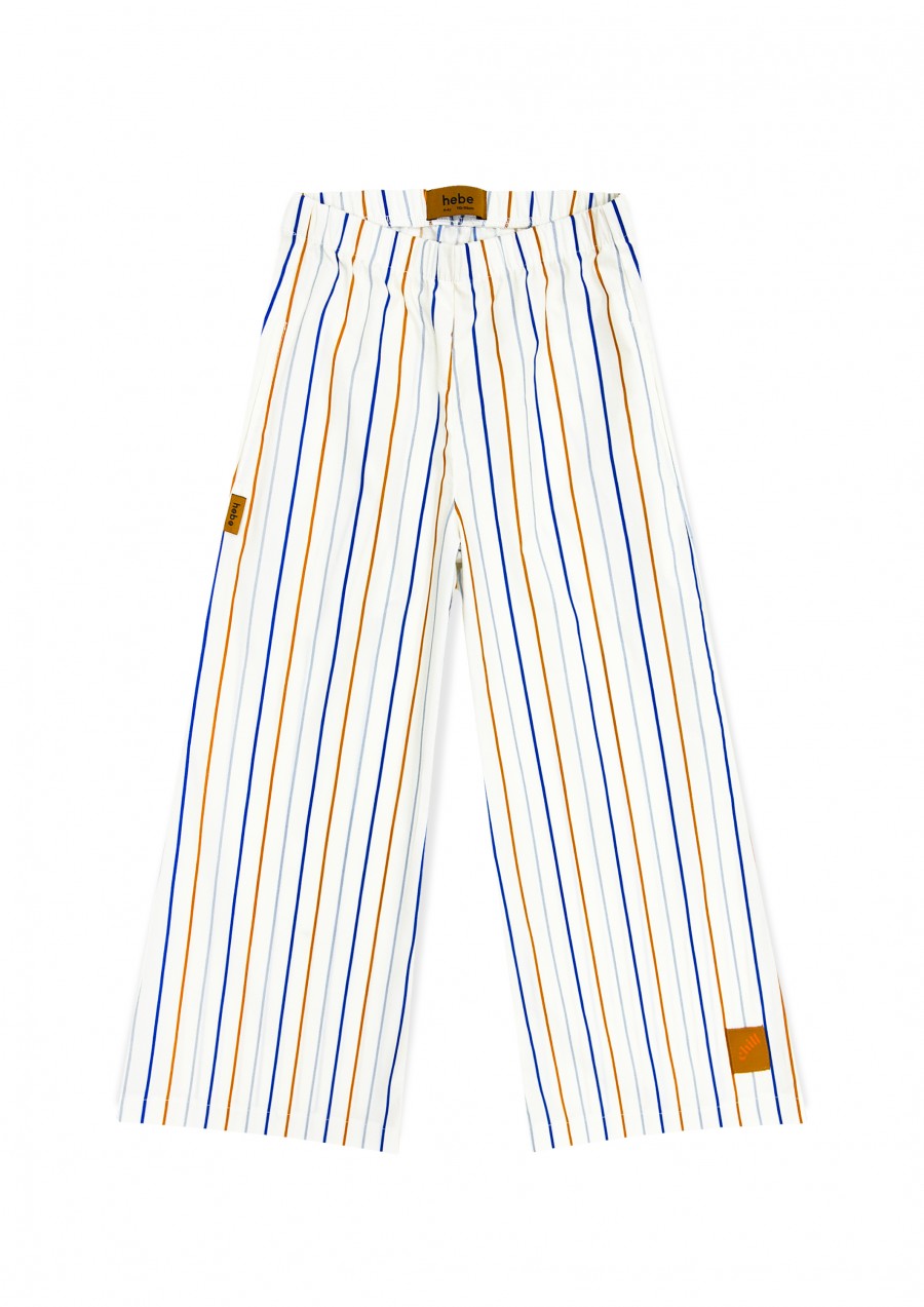 Pants cotton off-white with blue stripes print SS24296