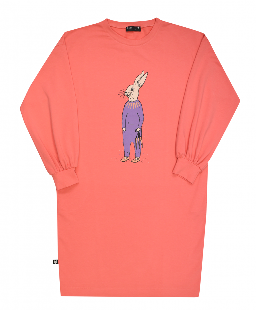 Sweater dress coral with rabbit for female FW19193