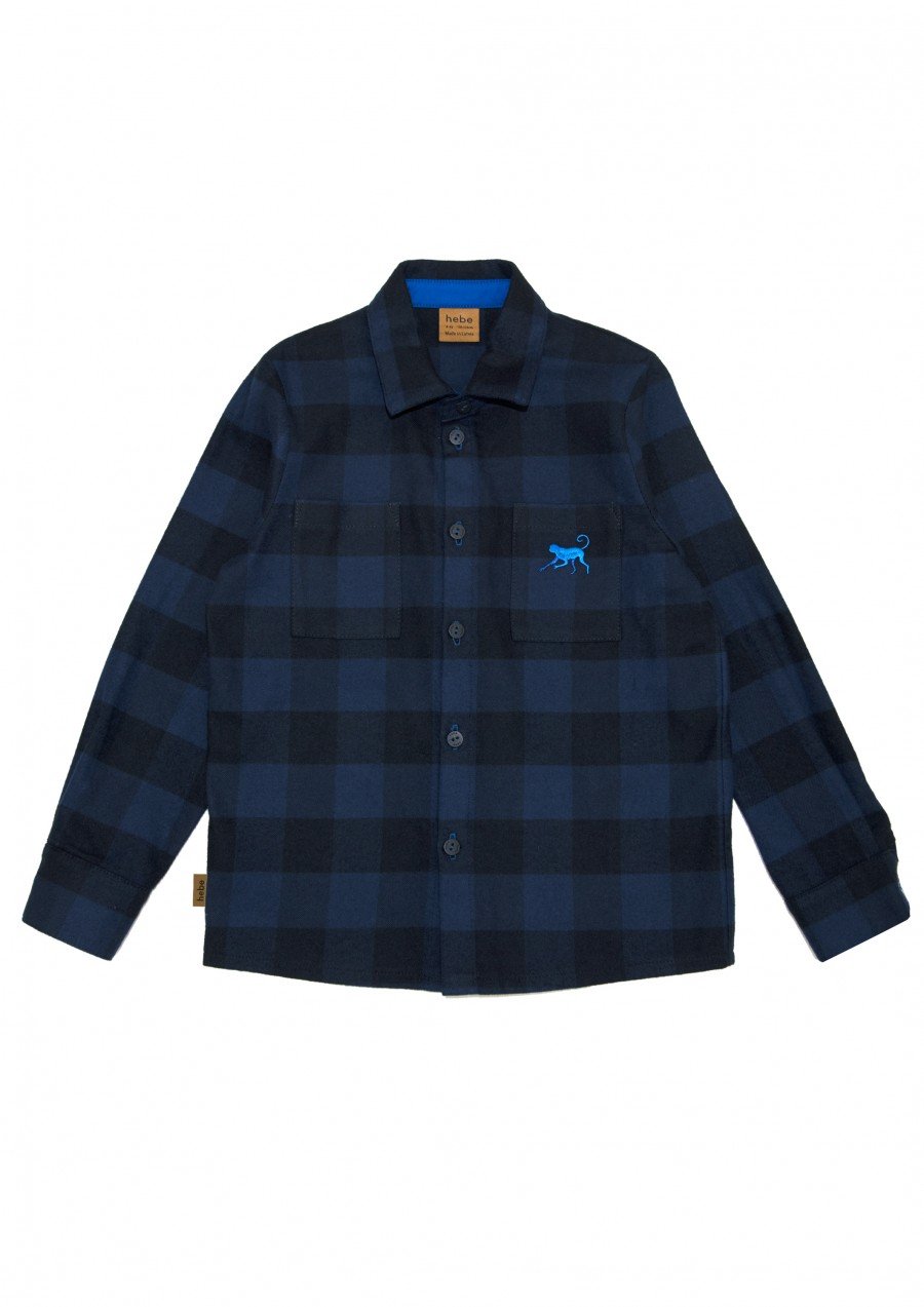 Shirt with blue checks and embroidery FW23083