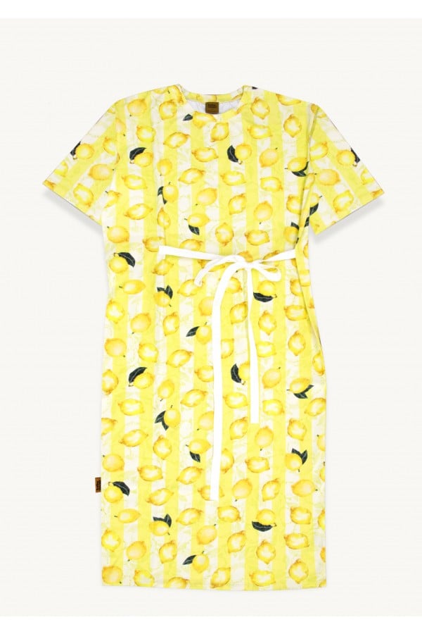 Dress with lemon allover print with white belt for female KLA24069