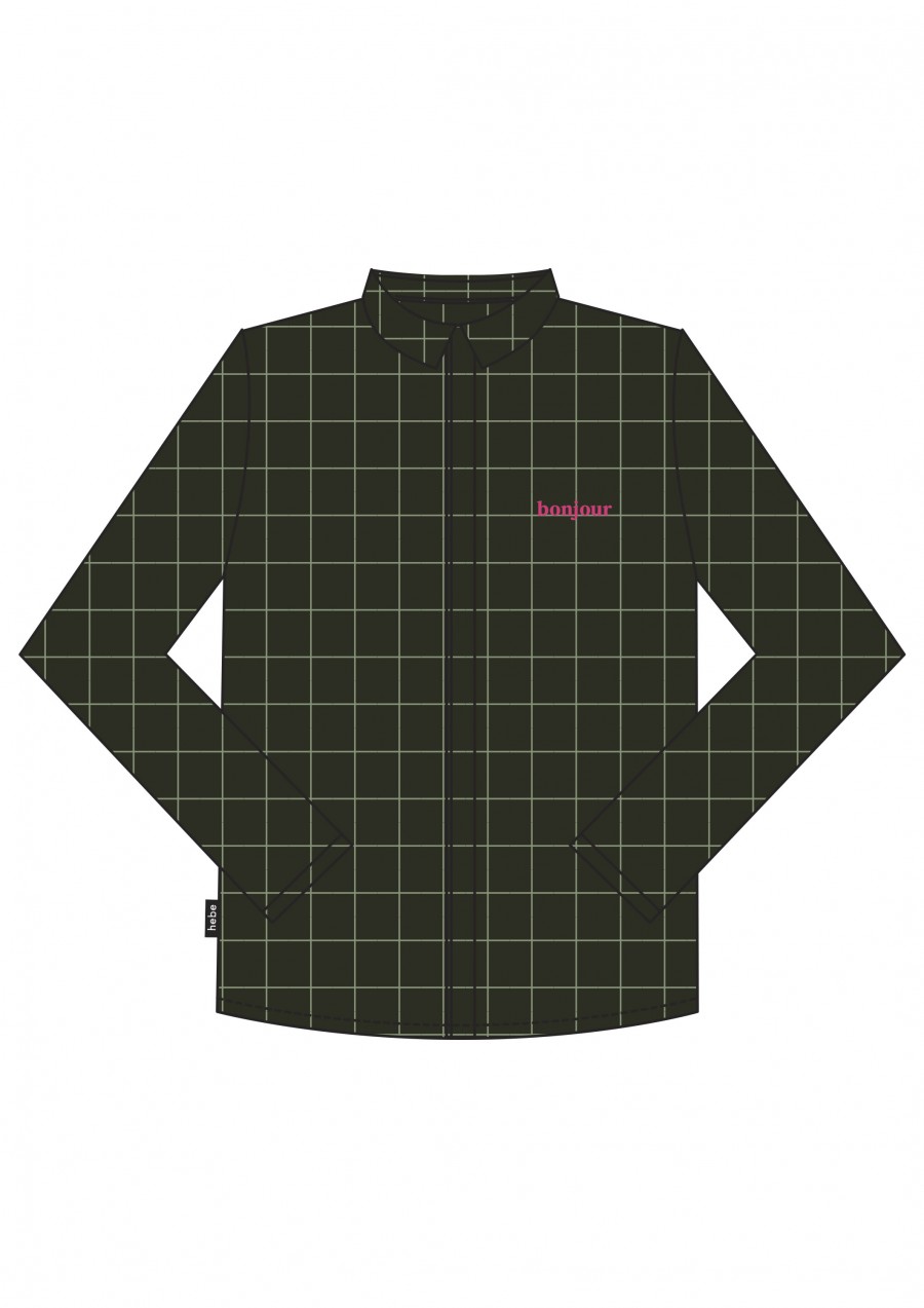 Shirt green checkered with embroidrey bonjour for male FW21103