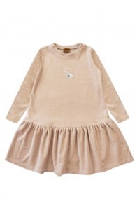 Dress beige cotton velvet with Hot Cacao embroidery