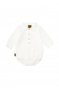 Romper white muslin with a collar and buttons