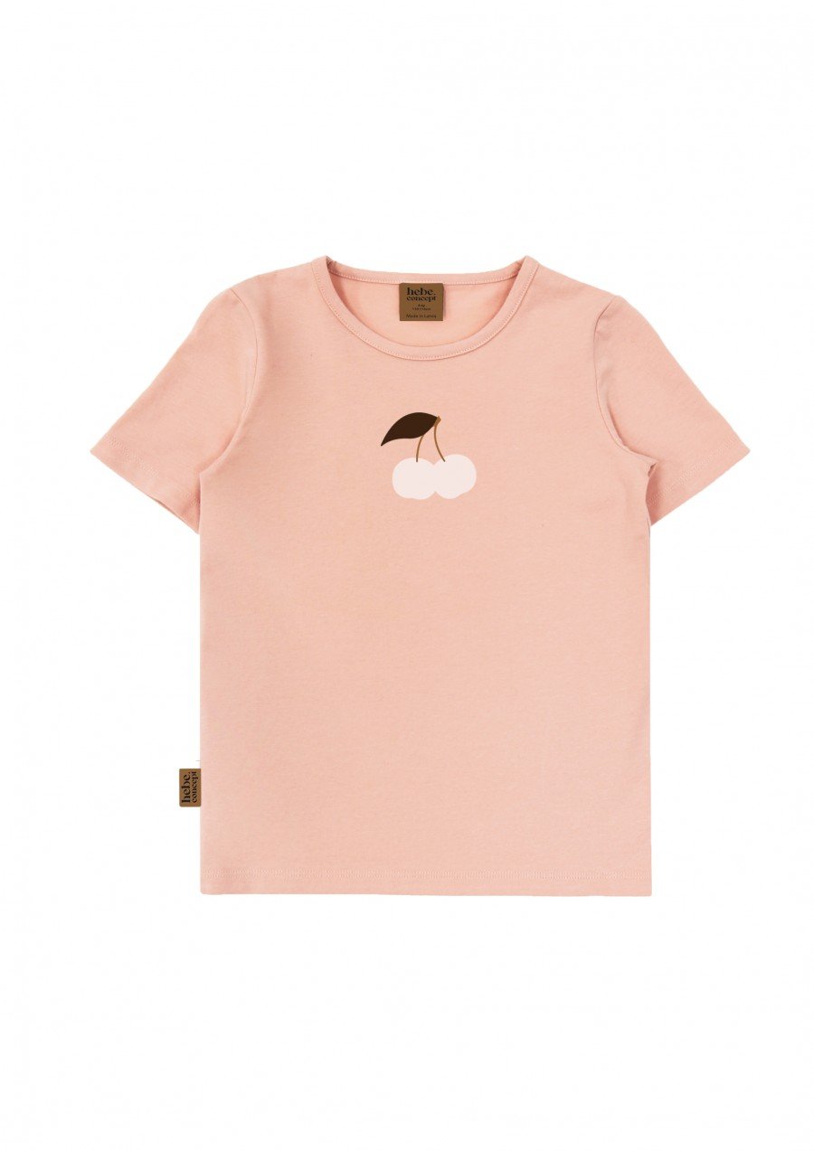 Kids top pink short sleeves with cherry print AY24020