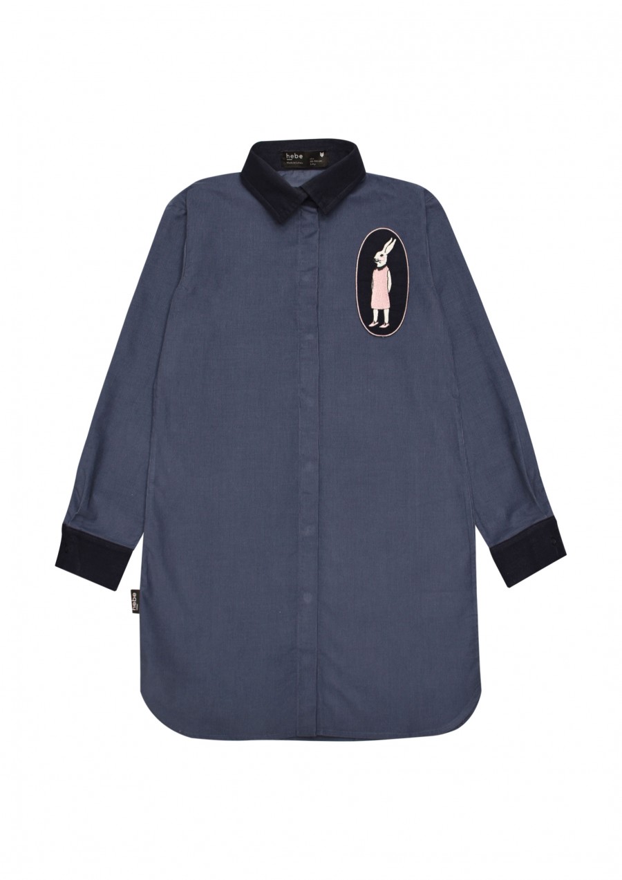 Curduroy shirt dress blue with embroidery FW19054