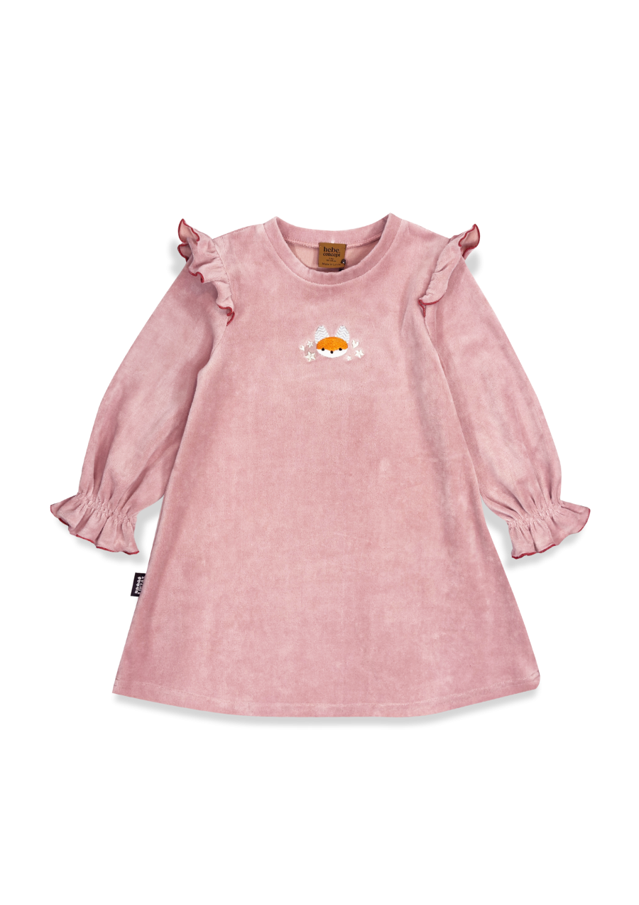 Pink velvet dress with wings and embroidered Tuta's fox 0395_TUT004